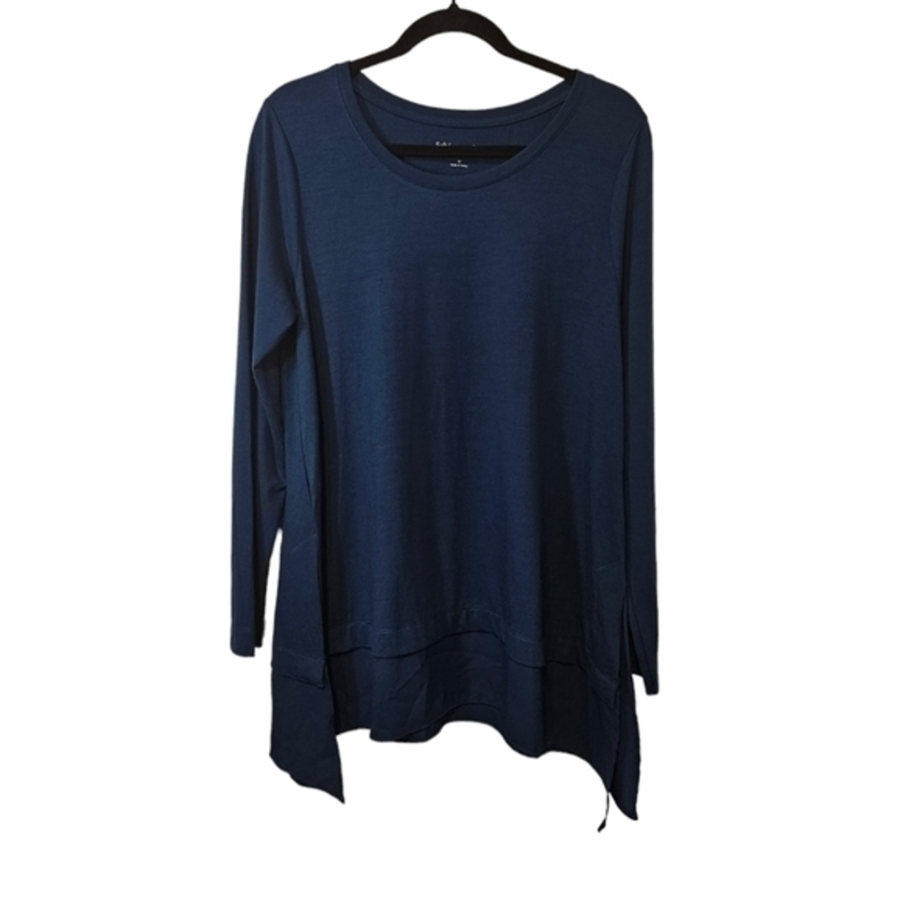 Soft Surroundings Mixed Media Tunic long sleeve Teal green chic‎ comfortable